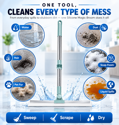 Silicone Magic Broom Floor Wiper 2-in-1 Adjustable Wet & Dry Cleaner