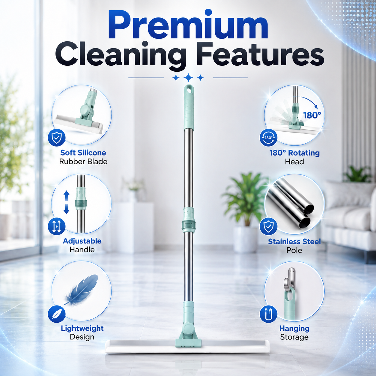 Silicone Magic Broom Floor Wiper 2-in-1 Adjustable Wet & Dry Cleaner