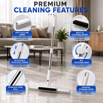 2-in-1 Floor Cleaner Brush Scraper with Wiper