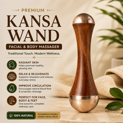 Kansa Wand Facial & Body Massager | Teak Wood Ayurvedic Massage Tool