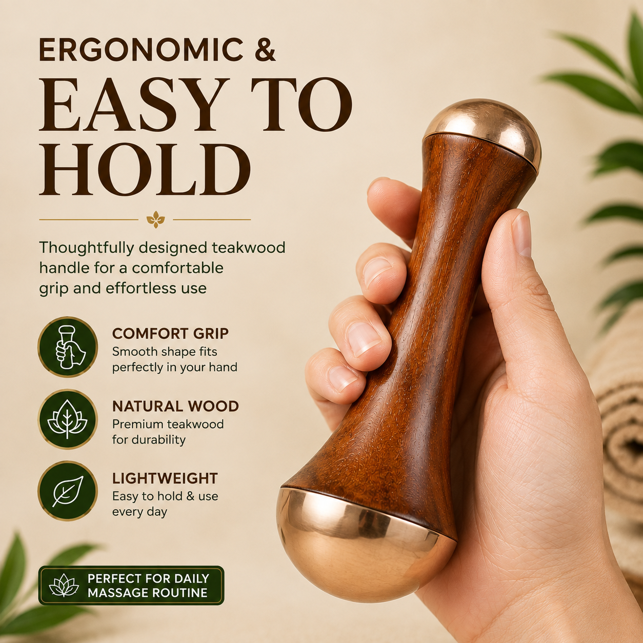 Kansa Wand Facial & Body Massager | Teak Wood Ayurvedic Massage Tool
