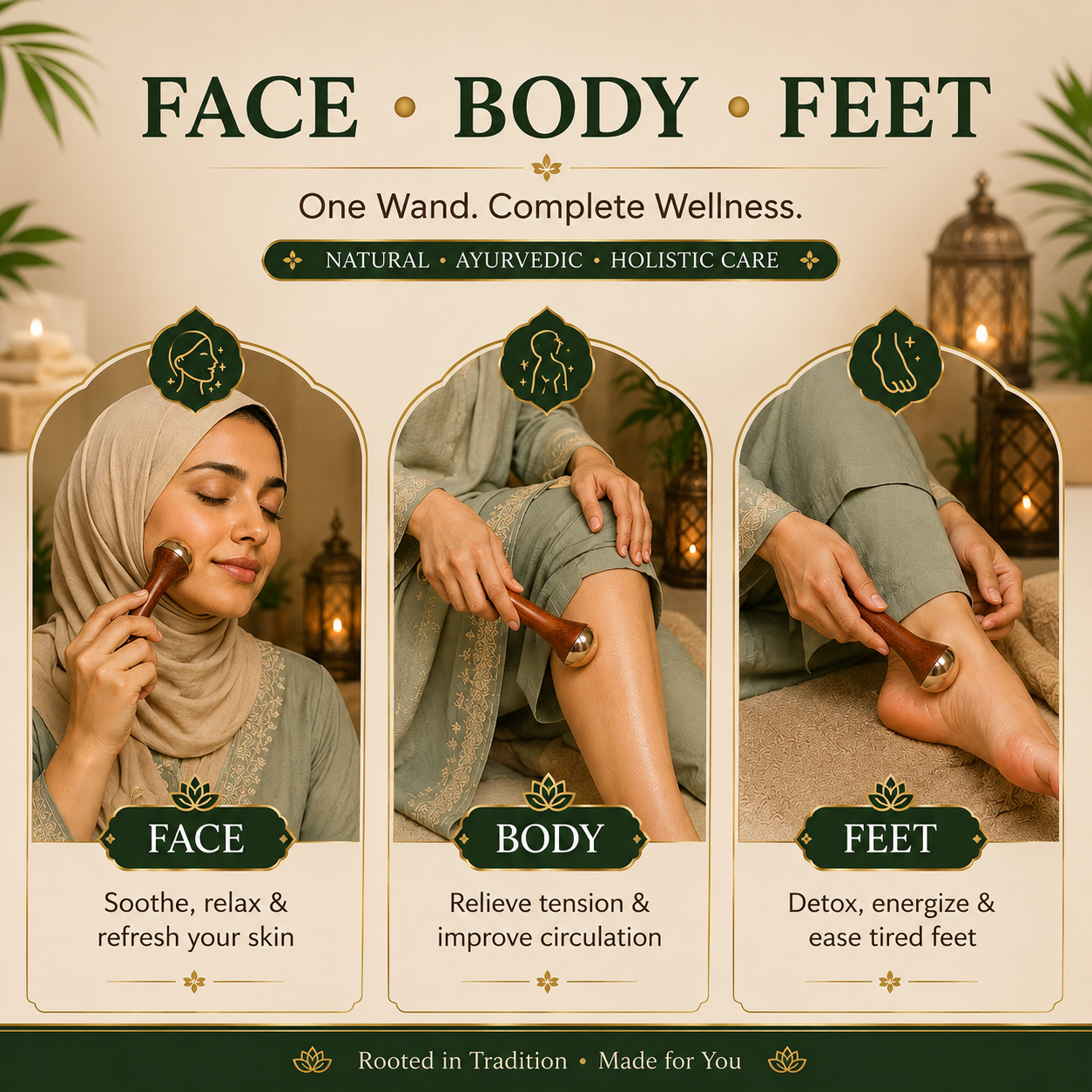 Kansa Wand Facial & Body Massager | Teak Wood Ayurvedic Massage Tool