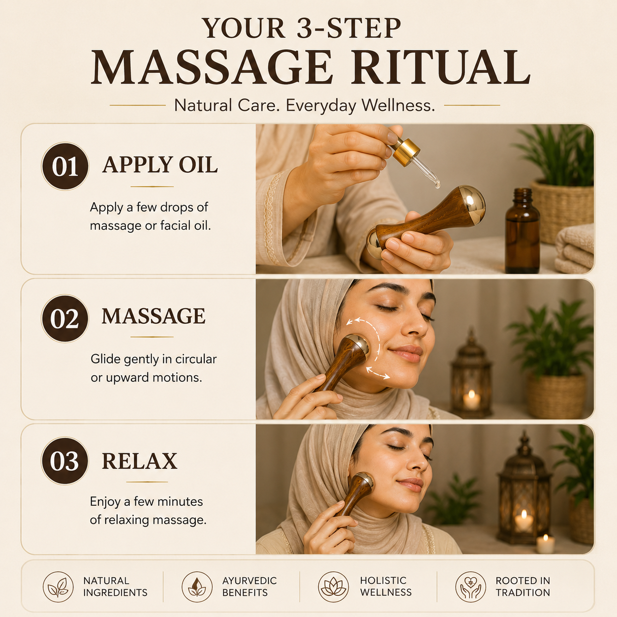 Kansa Wand Facial & Body Massager | Teak Wood Ayurvedic Massage Tool