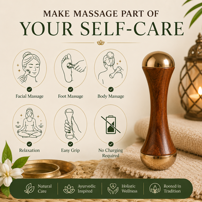 Kansa Wand Facial & Body Massager | Teak Wood Ayurvedic Massage Tool