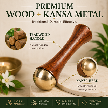 Kansa Wand Facial & Body Massager | Teak Wood Ayurvedic Massage Tool