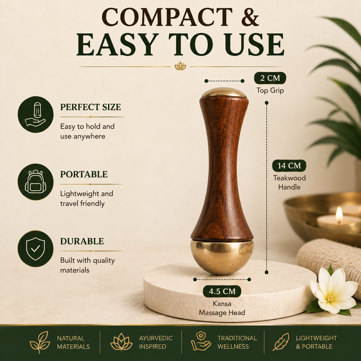 Kansa Wand Facial & Body Massager | Teak Wood Ayurvedic Massage Tool