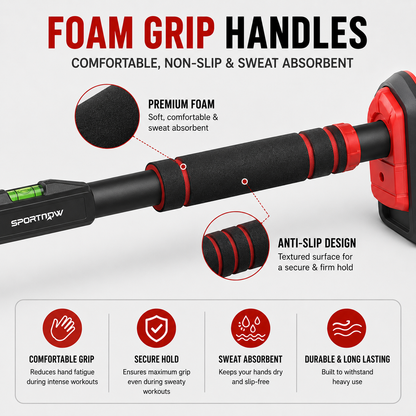 Adjustable No-Drill Doorway Pull Up Bar with Rotating Lock & Level Meter