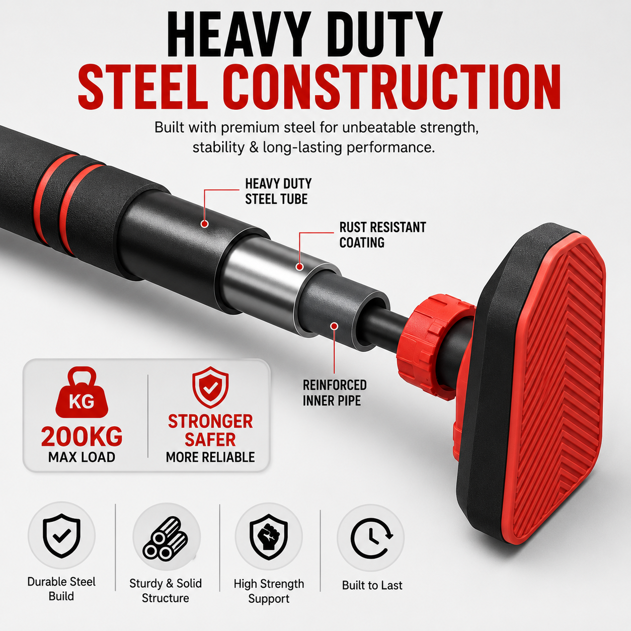 Adjustable No-Drill Doorway Pull Up Bar with Rotating Lock & Level Meter