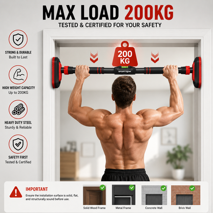 Adjustable No-Drill Doorway Pull Up Bar with Rotating Lock & Level Meter