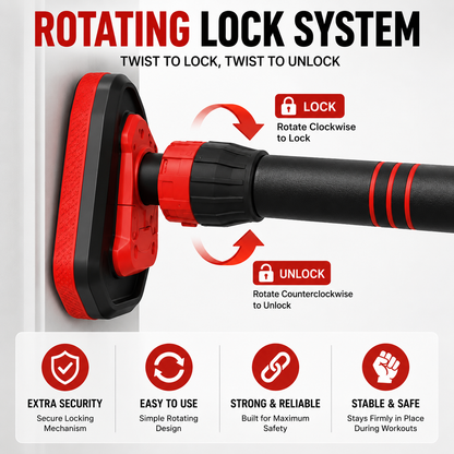 Adjustable No-Drill Doorway Pull Up Bar with Rotating Lock & Level Meter