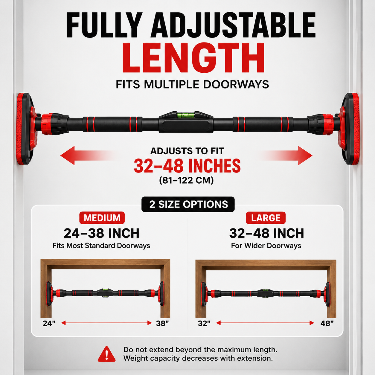 Adjustable No-Drill Doorway Pull Up Bar with Rotating Lock & Level Meter