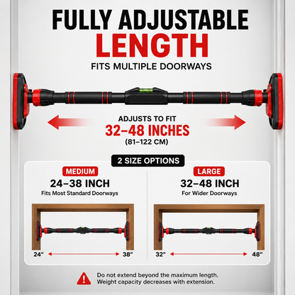 Adjustable No-Drill Doorway Pull Up Bar with Rotating Lock & Level Meter