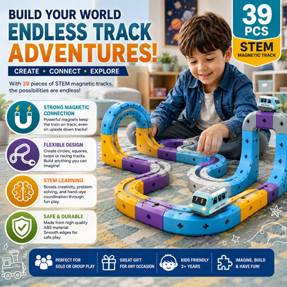 39 PCS Magnetic Train Track Set for Kids | STEM Educational Magnetic Racing Track with Rechargeable Train | DIY Toy