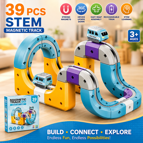 39 PCS Magnetic Train Track Set for Kids | STEM Educational Magnetic Racing Track with Rechargeable Train | DIY Toy