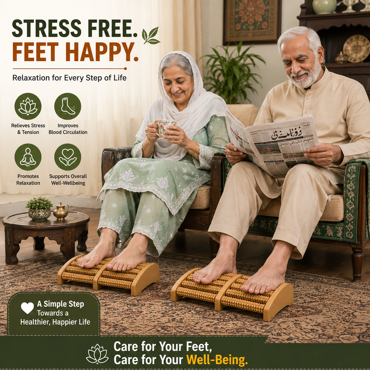 Wooden Foot Massage Roller | Natural Wooden Foot Roller for Daily Relaxation & Comfort