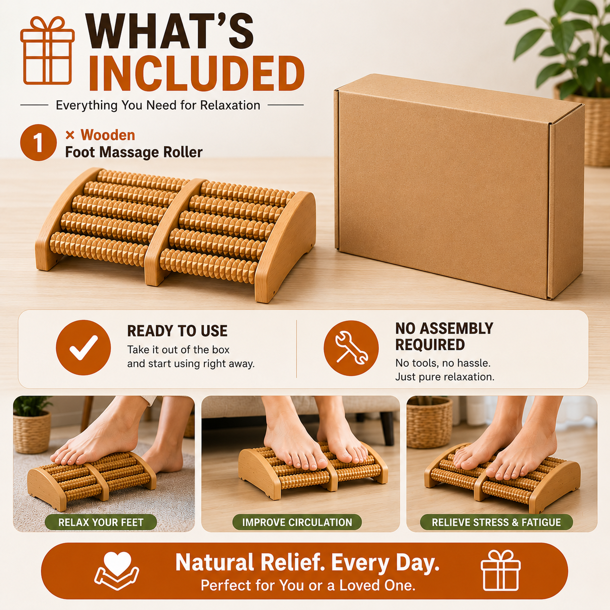 Wooden Foot Massage Roller | Natural Wooden Foot Roller for Daily Relaxation & Comfort
