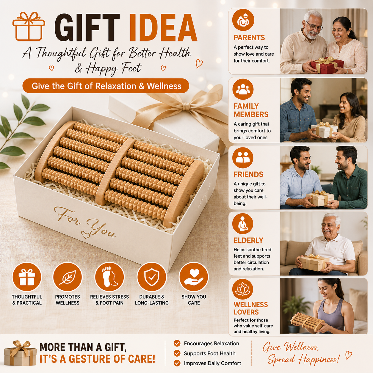 Wooden Foot Massage Roller | Natural Wooden Foot Roller for Daily Relaxation & Comfort