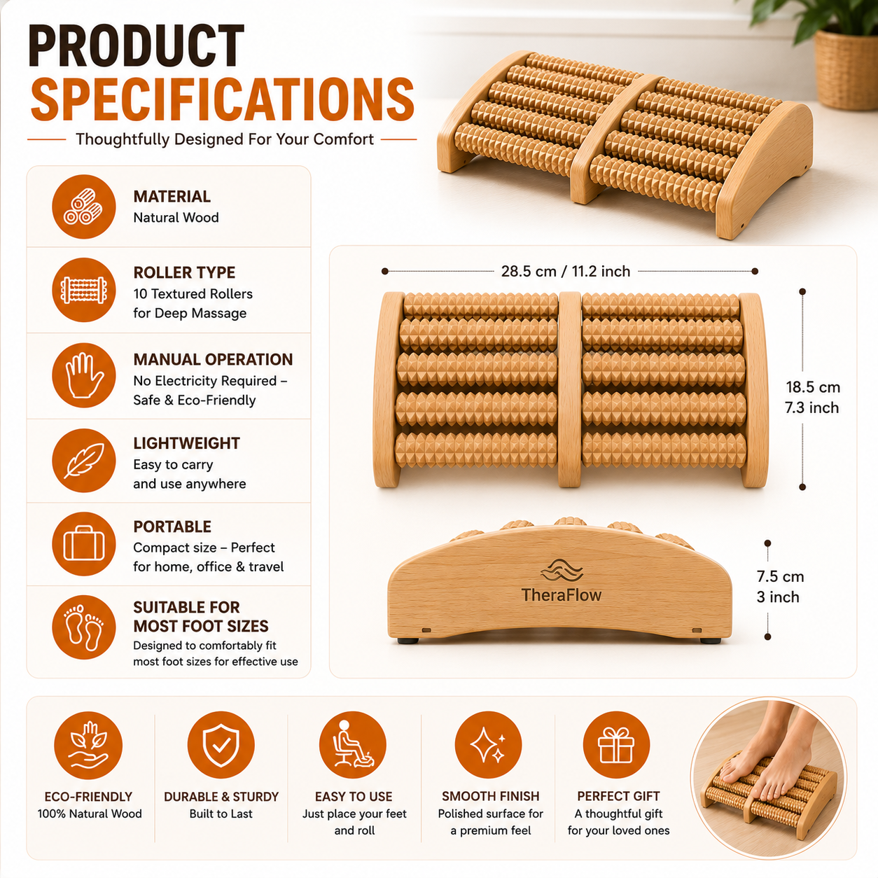 Wooden Foot Massage Roller | Natural Wooden Foot Roller for Daily Relaxation & Comfort