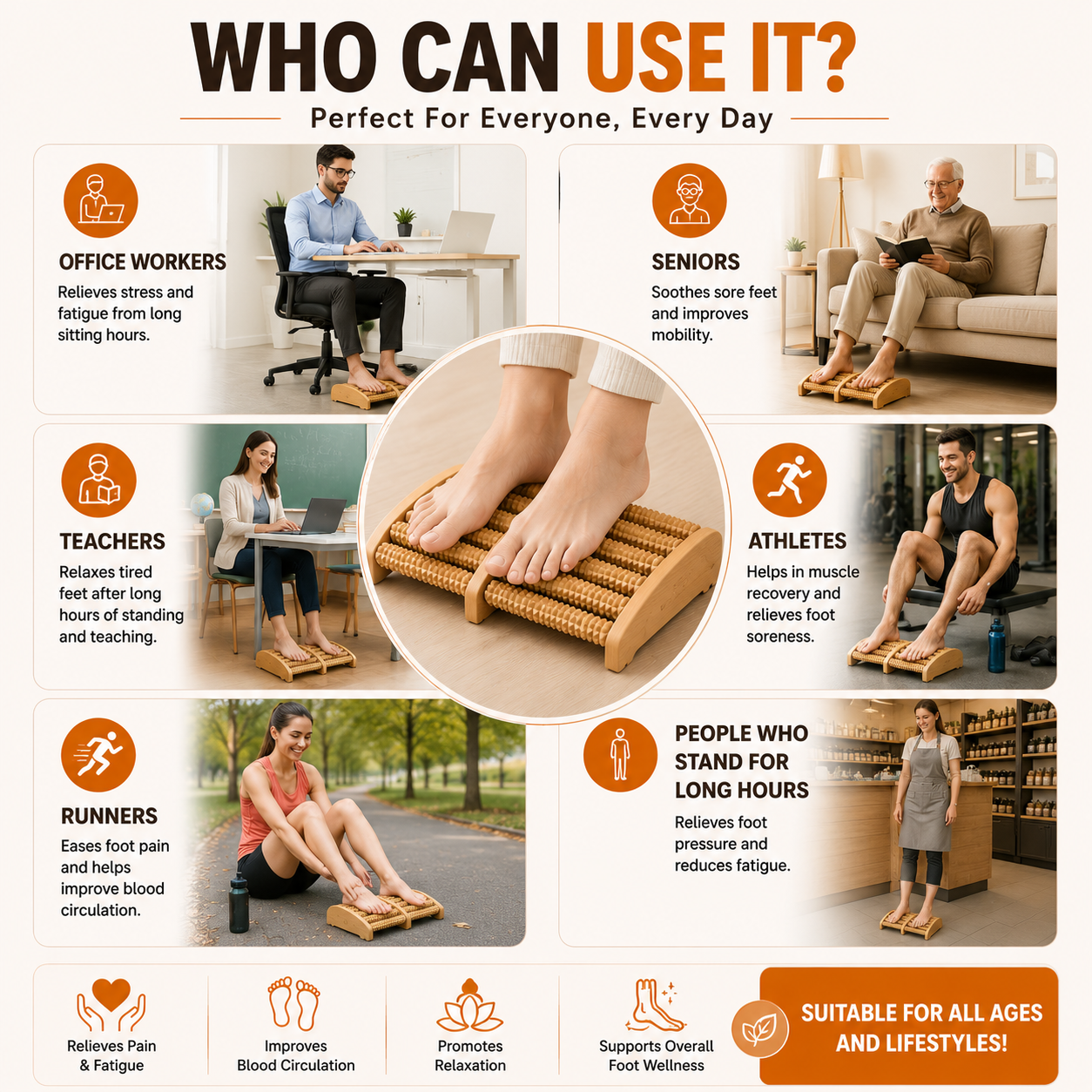 Wooden Foot Massage Roller | Natural Wooden Foot Roller for Daily Relaxation & Comfort