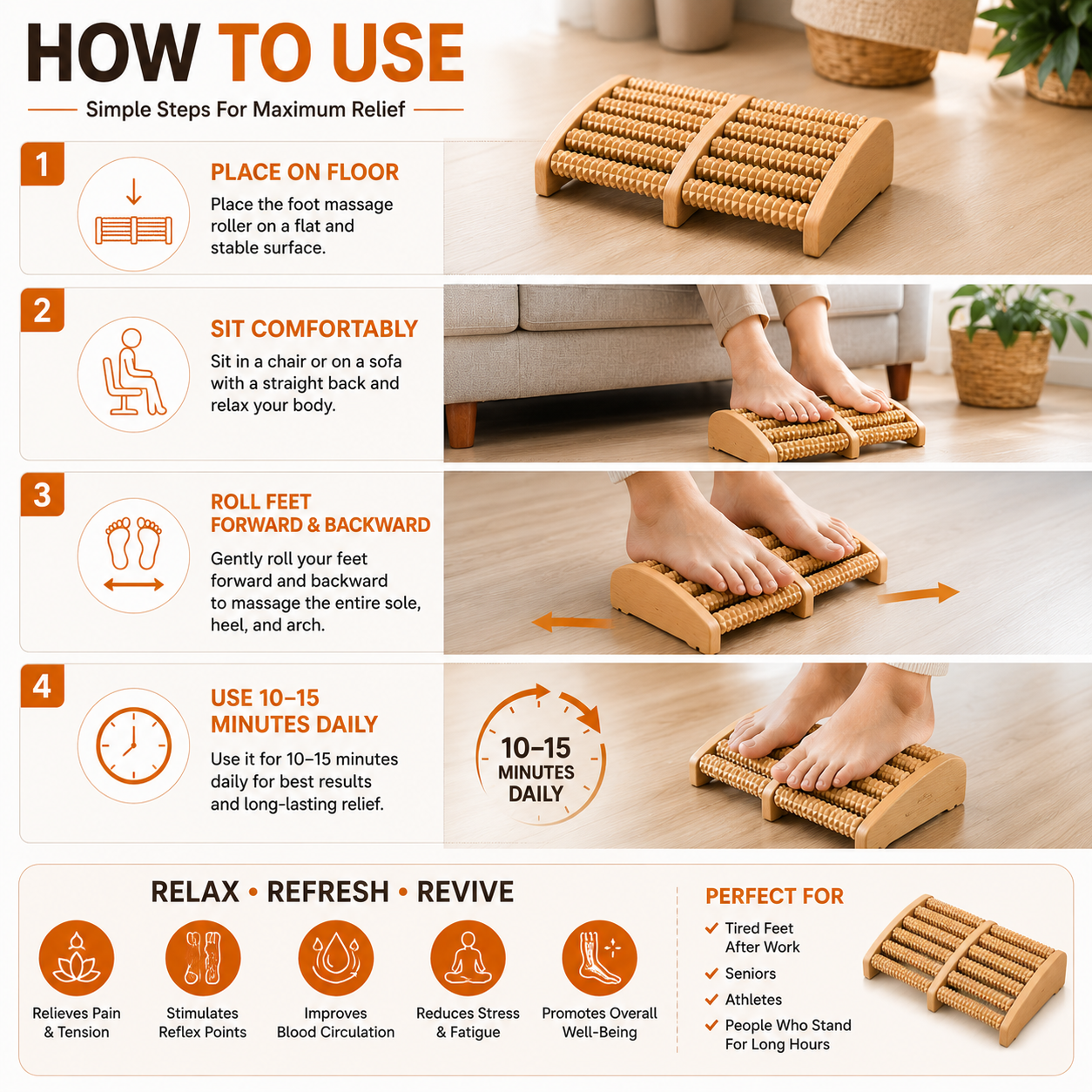 Wooden Foot Massage Roller | Natural Wooden Foot Roller for Daily Relaxation & Comfort