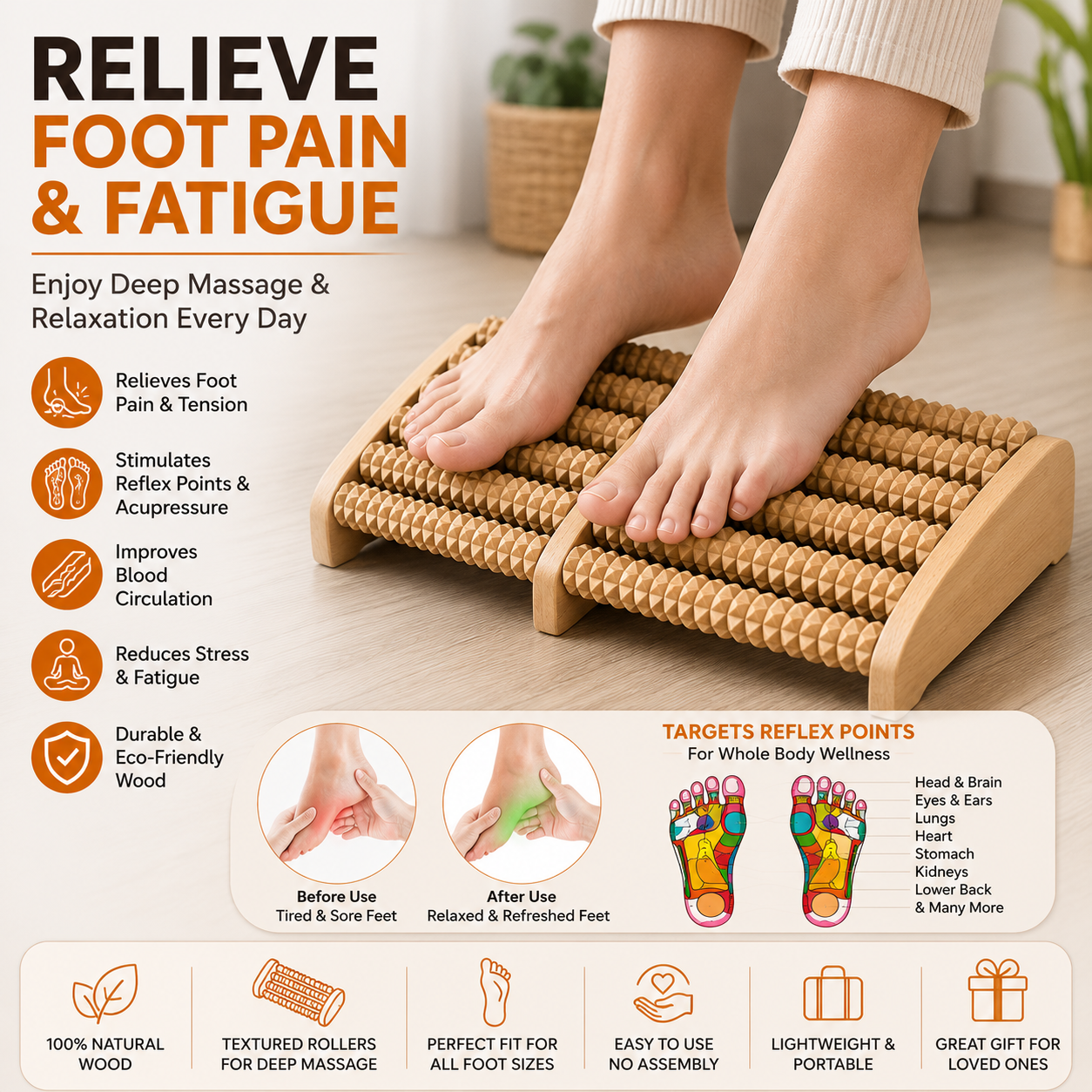 Wooden Foot Massage Roller | Natural Wooden Foot Roller for Daily Relaxation & Comfort