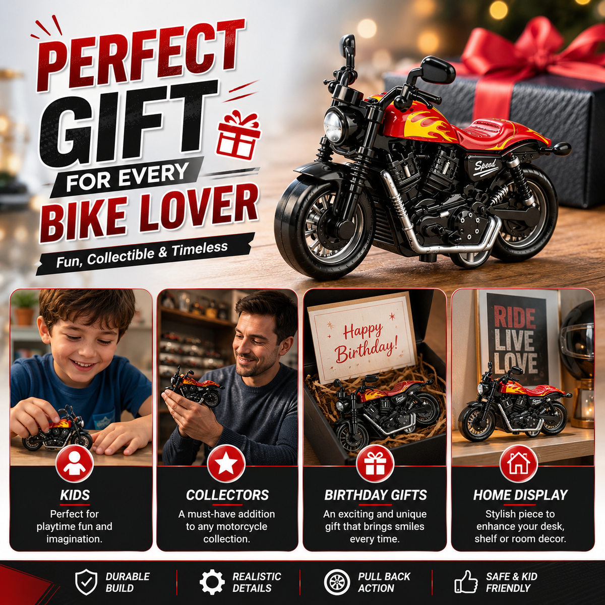 Mini Pull Back Motorcycle Toy | Die Cast Metal Racing Bike