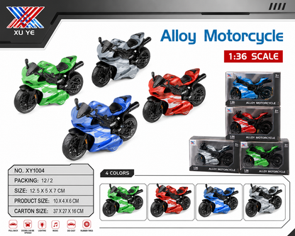 Mini Die-Cast Motorcycle Toy with Pull Back Action & Rubber Wheels
