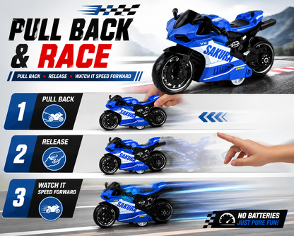 Mini Die-Cast Motorcycle Toy with Pull Back Action & Rubber Wheels