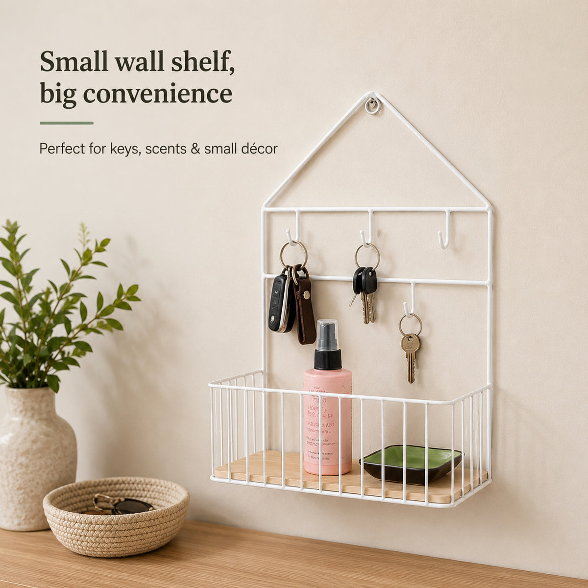 Wall Mounted Shelf with Hooks