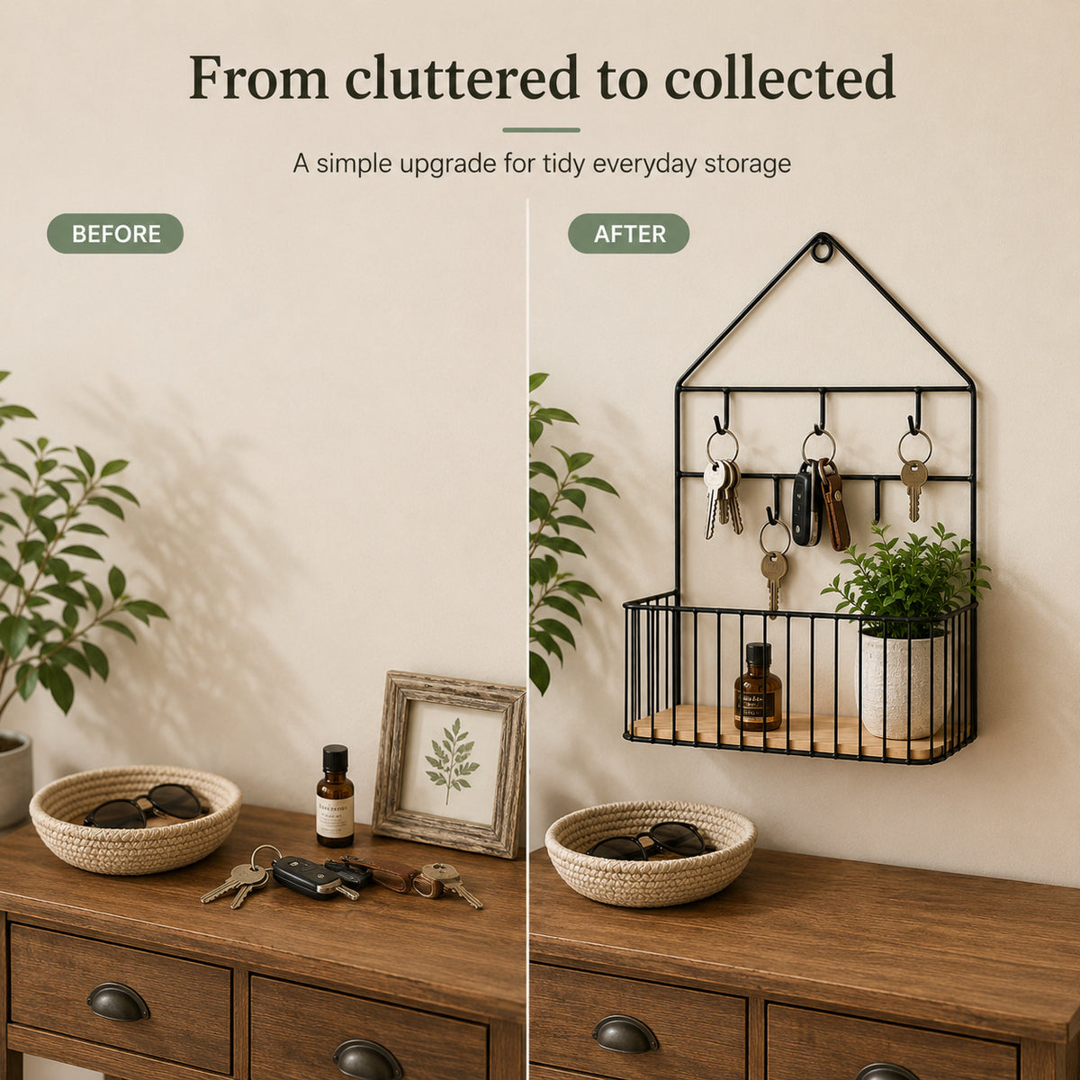 Wall Mounted Shelf with Hooks