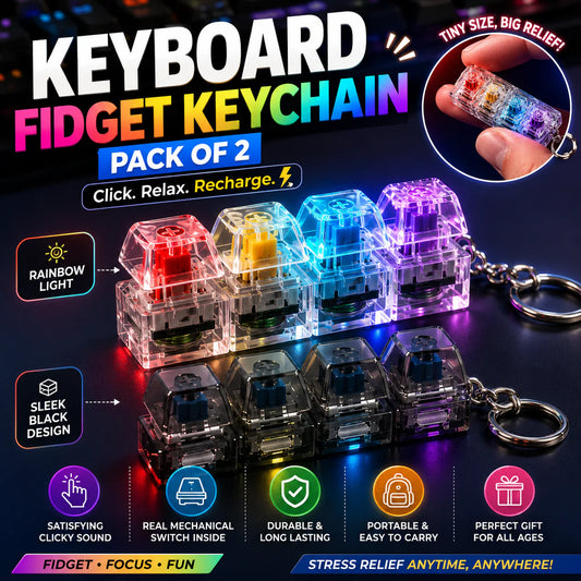 Keyboard Fidget Keychain Toy with Mechanical Switches | Mini Clicker Stress Relief Keychain