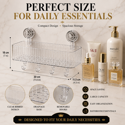 Transparent Suction Cup Bathroom Storage Shelf – No Drill Wall Mounted Organizer Rack