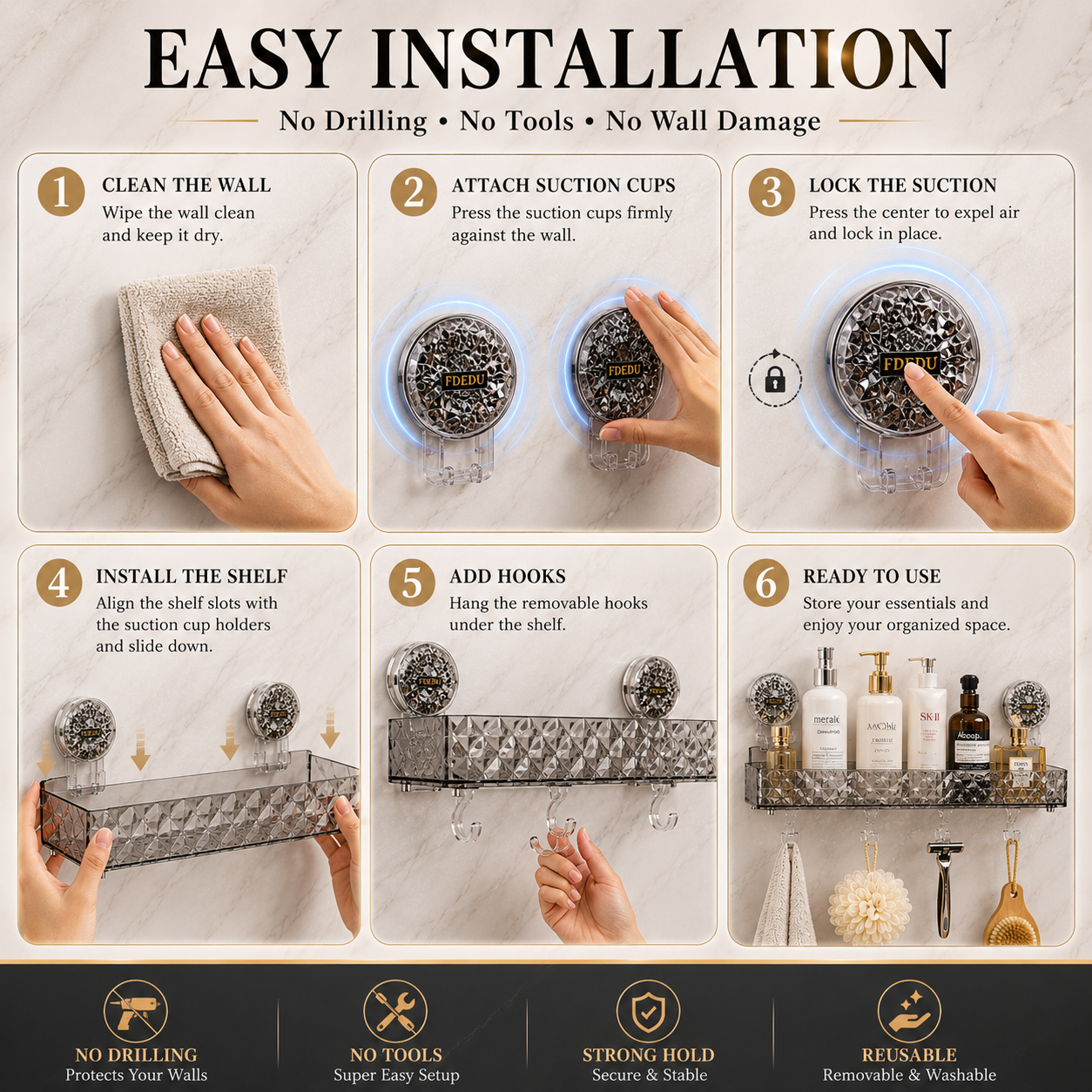 Wall mounted suction shelf for bathroom - buy in Pakistan