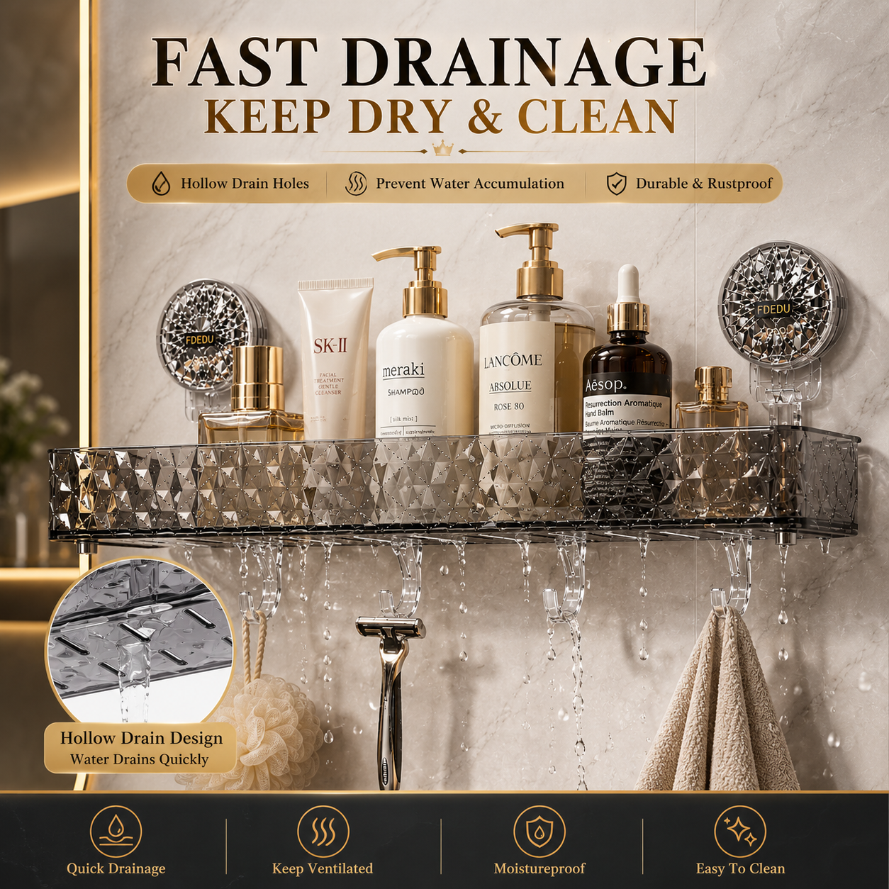 Transparent bathroom caddy suction shelf - buy in Pakistan