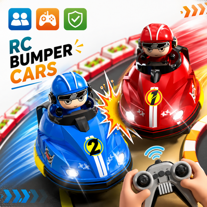 Multiplayer RC Bumper Cars for Kids – 2 Remote Control Cars with Pop-Up Drivers, Lights & Sounds