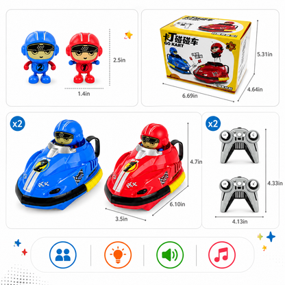 Multiplayer RC Bumper Cars for Kids – 2 Remote Control Cars with Pop-Up Drivers, Lights & Sounds