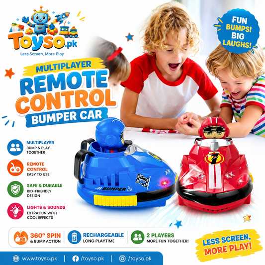 Multiplayer RC Bumper Cars for Kids – 2 Remote Control Cars with Pop-Up Drivers, Lights & Sounds