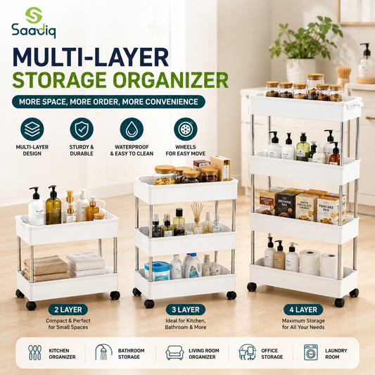 Multi-Layer Storage Organizer Rack – 2/3/4 Tier Rolling Cart for Kitchen, Bathroom & Home