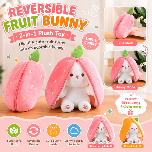 Reversible Fruit Bunny Plush Toy – 2-in-1 Transforming Soft Toy