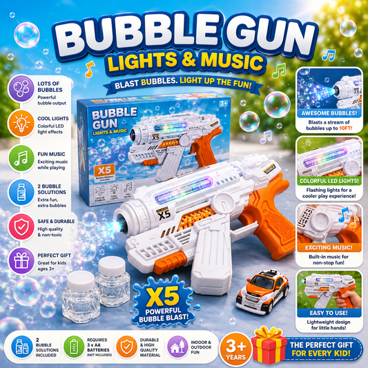 Electric Bubble Gun with Lights and Music – Automatic Bubble Blaster Toy for Kids