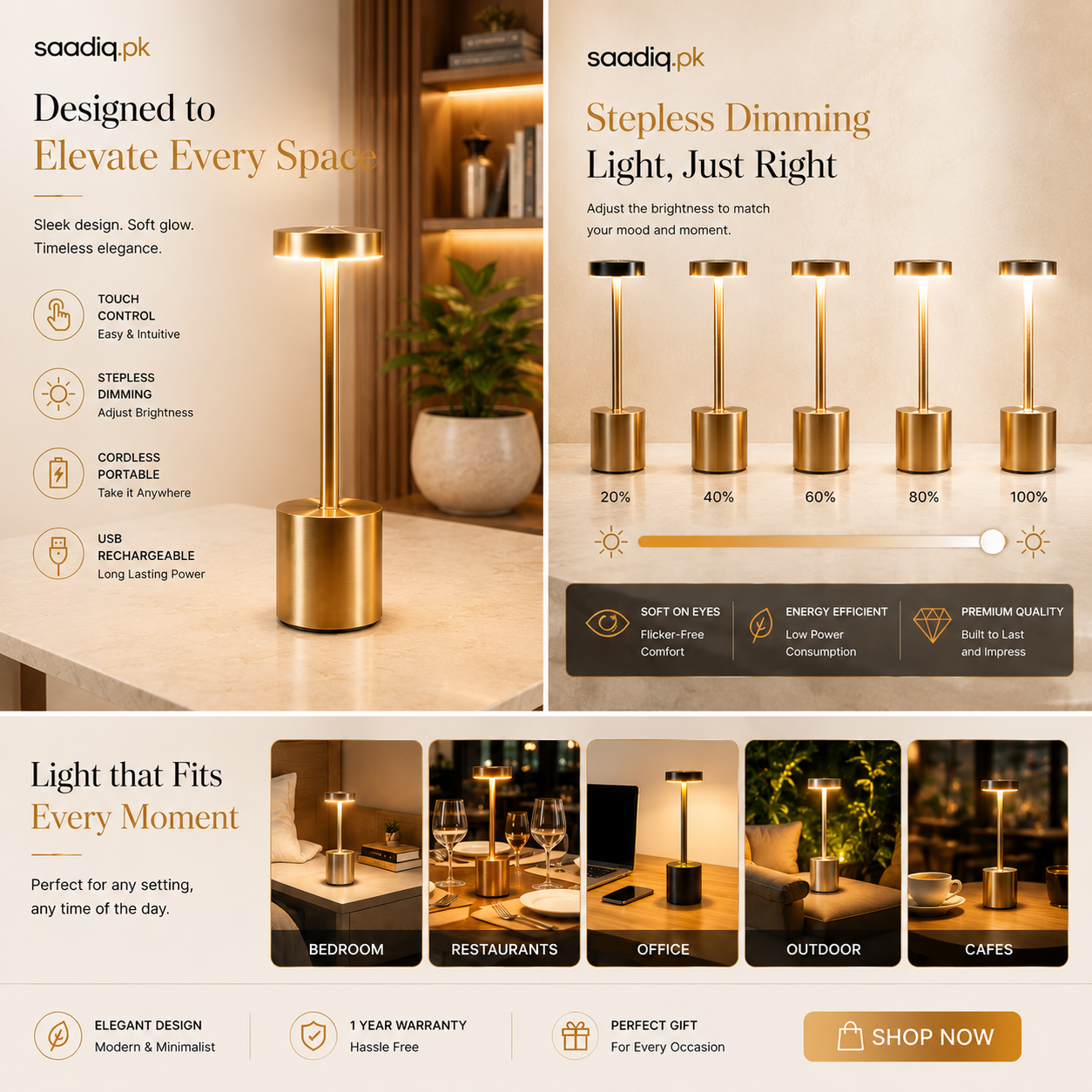 Modern Rechargeable Table Lamp – Touch Control LED Night Light with Stepless Dimming