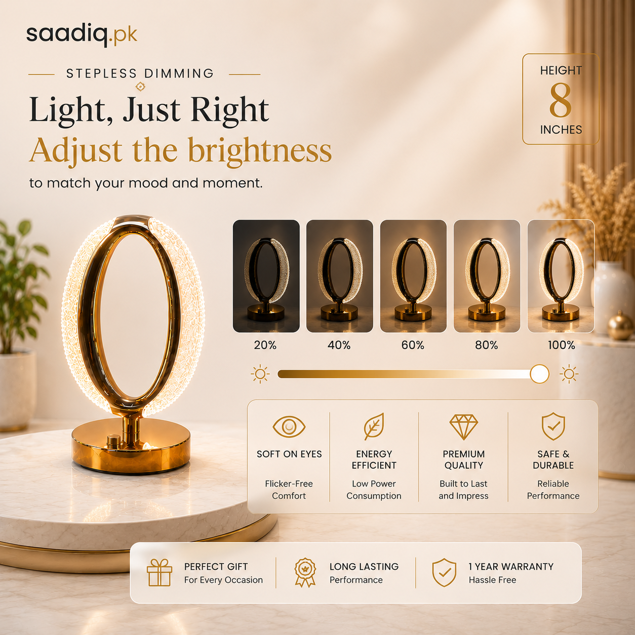 Modern gold LED ring lamp - buy in Pakistan