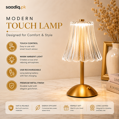 Modern Touch Table Lamp – USB Rechargeable LED Light with Warm Ambient Glow