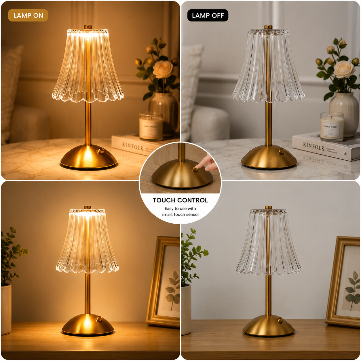Modern Touch Table Lamp – USB Rechargeable LED Light with Warm Ambient Glow