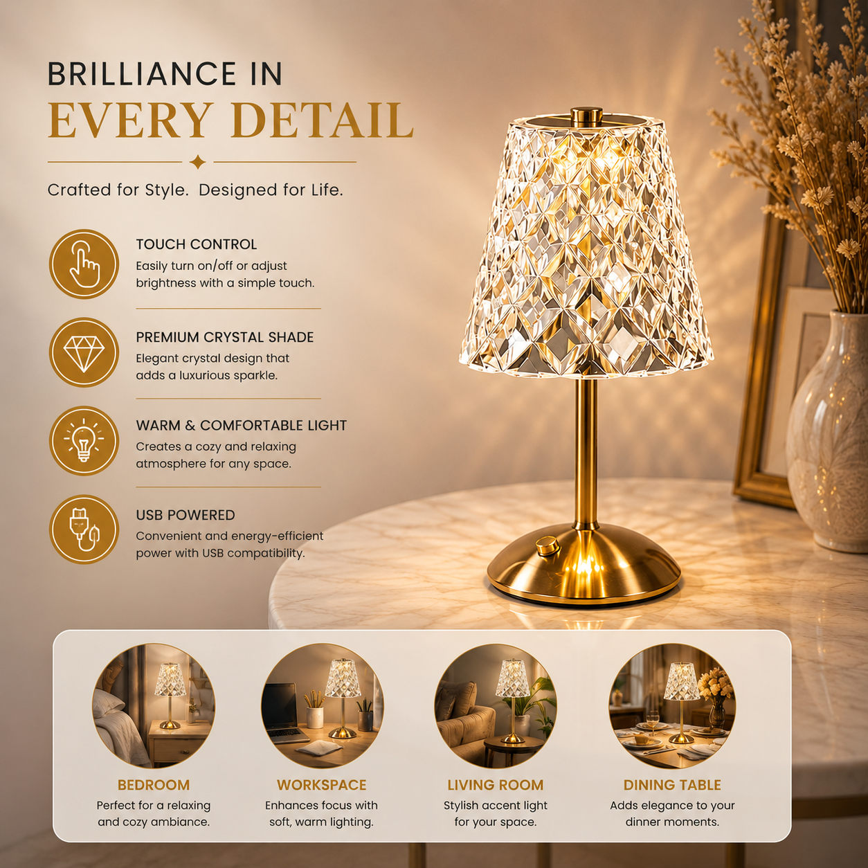 Crystal shade modern table lamp - Saadiq.pk