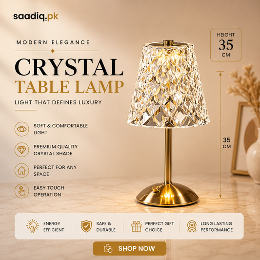 Luxury Crystal Table Lamp – Modern LED Touch Lamp with Crystal Shade