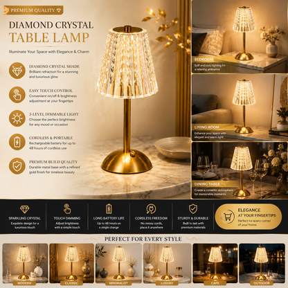 Diamond Crystal Table Lamp – Luxury Rechargeable LED Touch Lamp