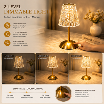 Diamond Crystal Table Lamp – Luxury Rechargeable LED Touch Lamp
