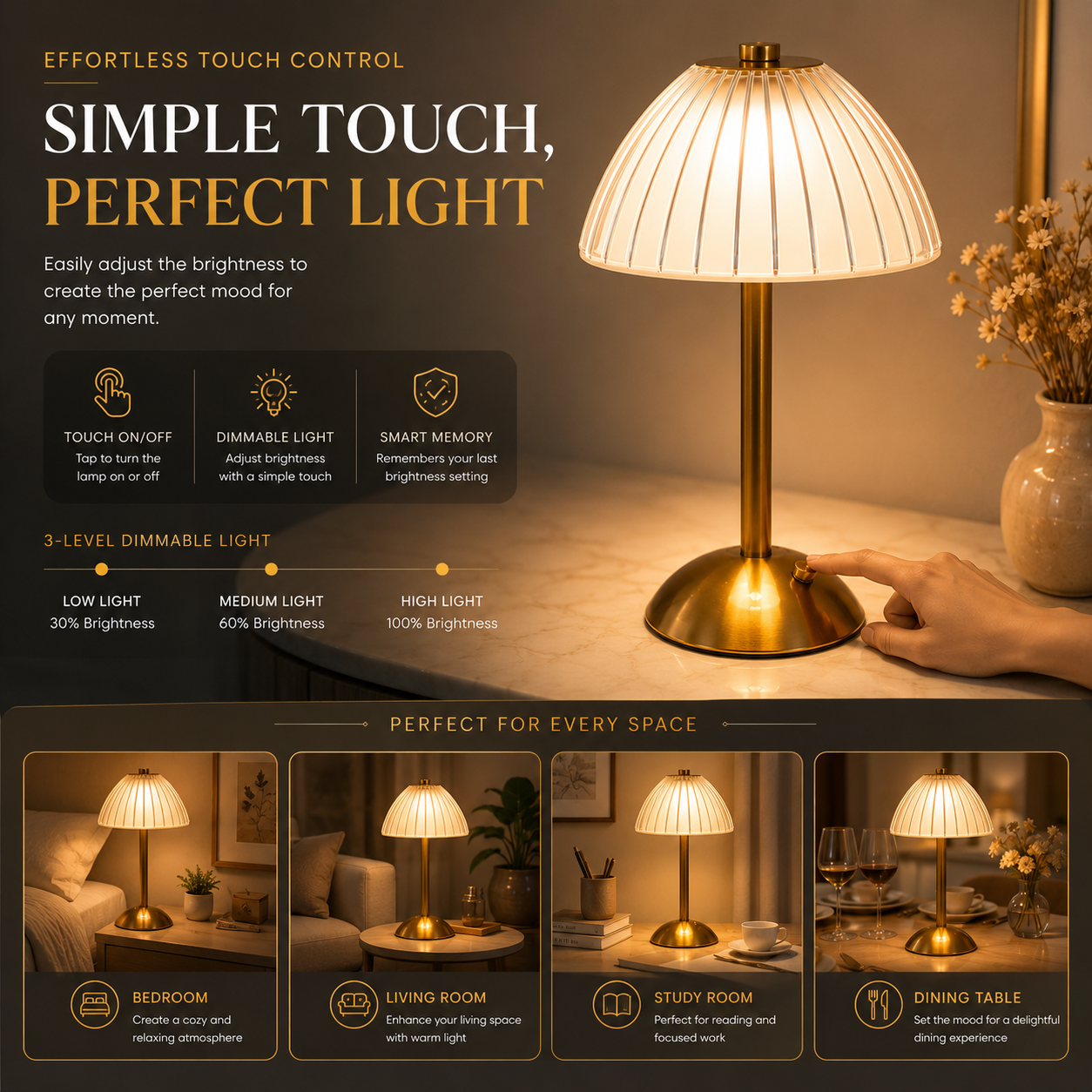 Umbrella Table Lamp – Modern Rechargeable LED Touch Lamp