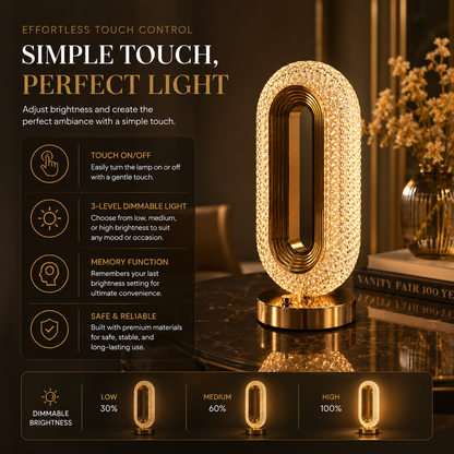Modern Crystal Table Lamp – USB Powered Touch Dimmable Luxury LED Lamp